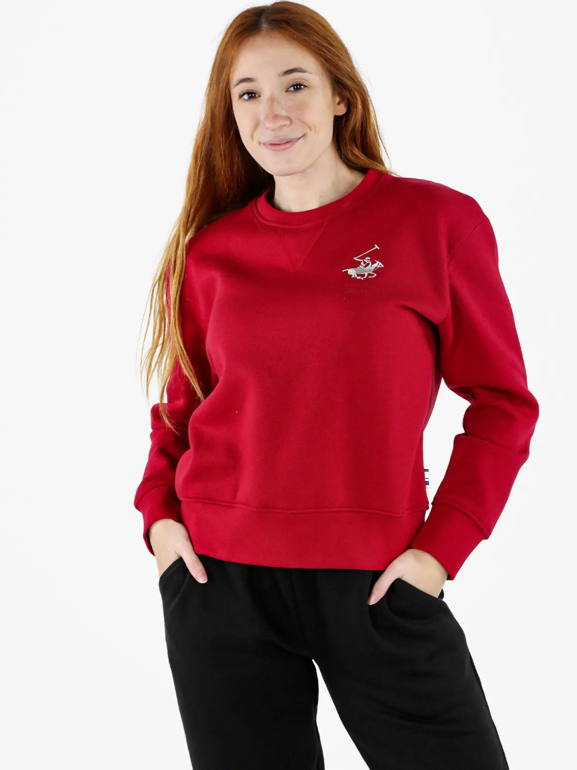 Polo Club Felpa girocollo da donna con interno felpato - rosso