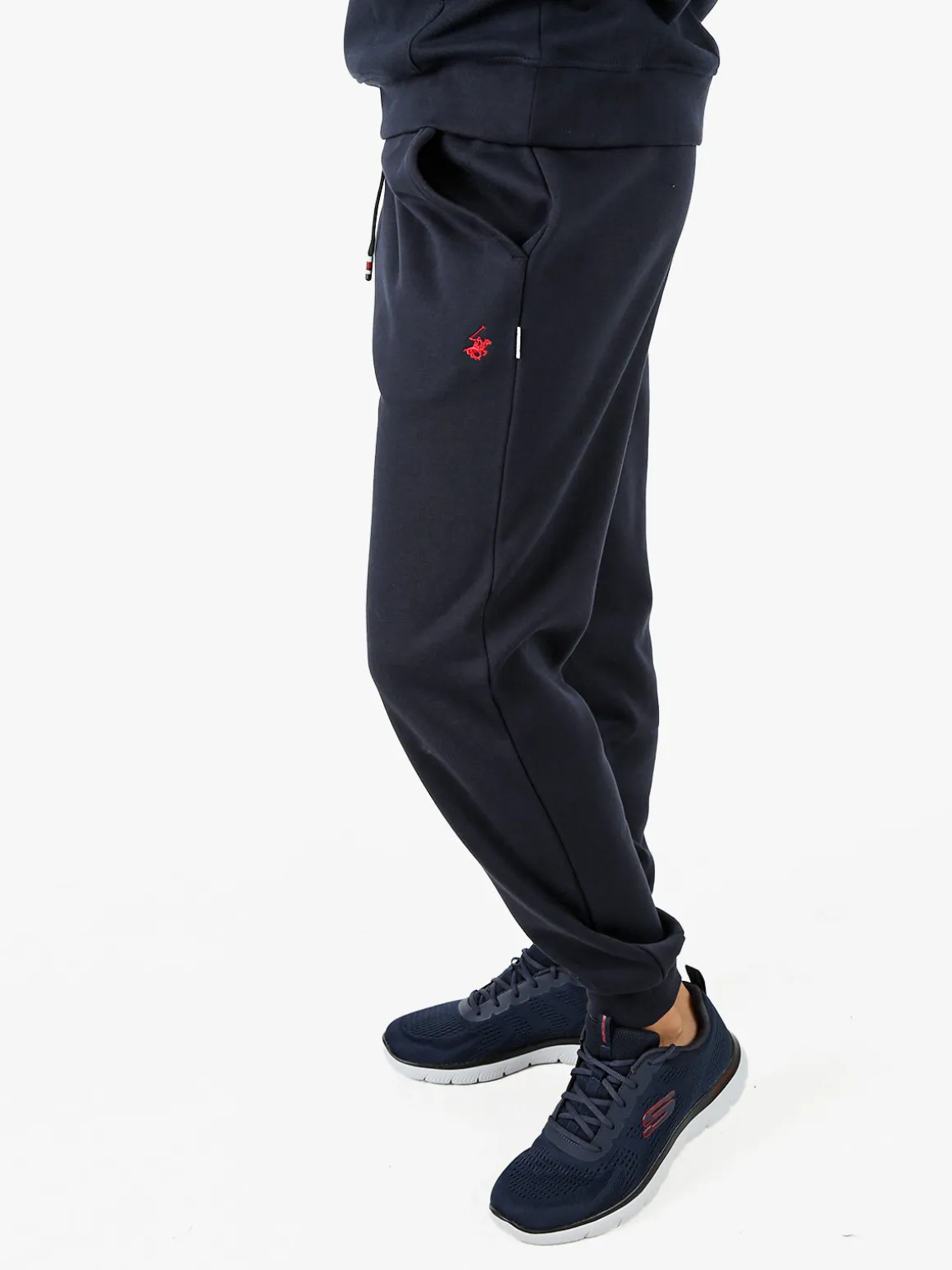 Polo Club Pantaloni tuta da uomo felpati con polsini - blu scuro