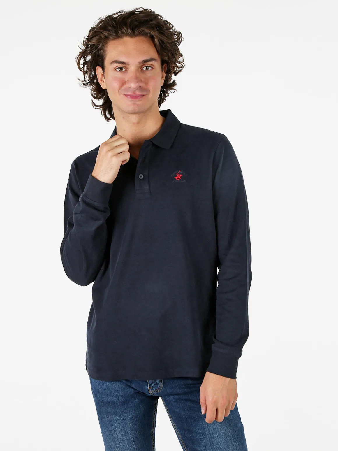 Polo Club Polo da uomo a maniche lunghe in cotone - blu scuro