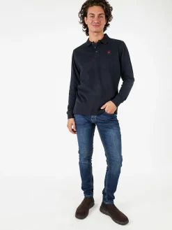 Polo Club Polo da uomo a maniche lunghe in cotone - blu scuro