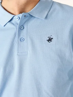 Polo Club Polo da uomo in cotone con logo a maniche lunghe - azzurro