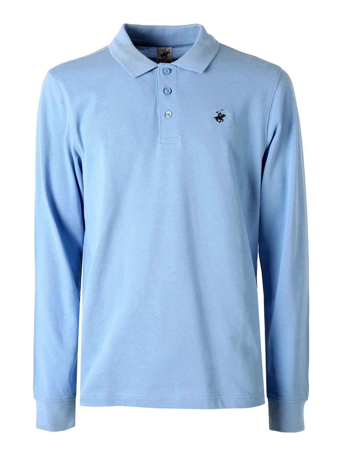 Polo Club Polo da uomo in cotone con logo a maniche lunghe - azzurro
