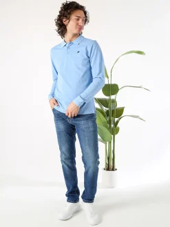 Polo Club Polo da uomo in cotone con logo a maniche lunghe - azzurro