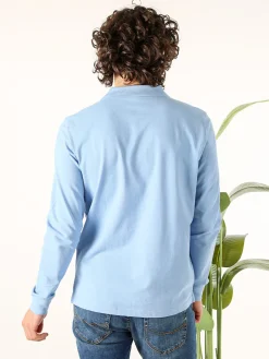 Polo Club Polo da uomo in cotone con logo a maniche lunghe - azzurro