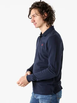 Polo Club Polo da uomo in cotone con logo a maniche lunghe - blu scuro