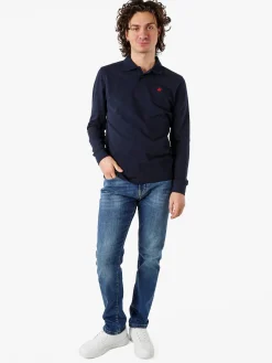 Polo Club Polo da uomo in cotone con logo a maniche lunghe - blu scuro