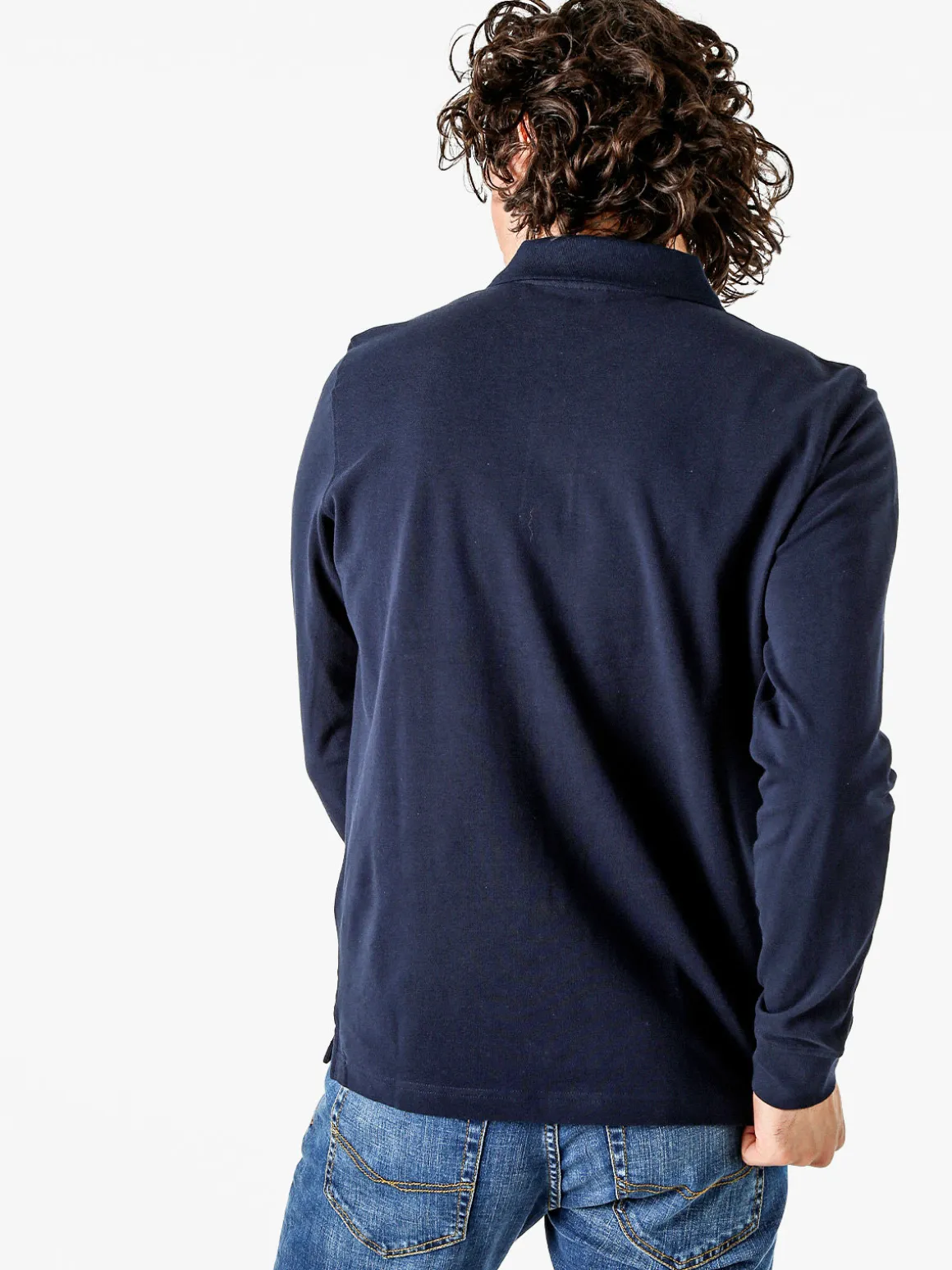 Polo Club Polo da uomo in cotone con logo a maniche lunghe - blu scuro