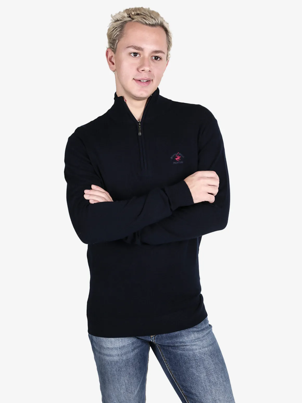 Polo Club Pullover da uomo mezza zip in maglia