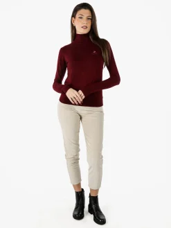 Polo Club Pullover dolcevita da donna in maglia tinta unita - bordeaux