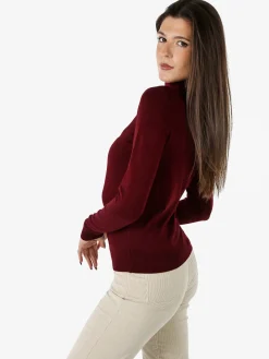 Polo Club Pullover dolcevita da donna in maglia tinta unita - bordeaux