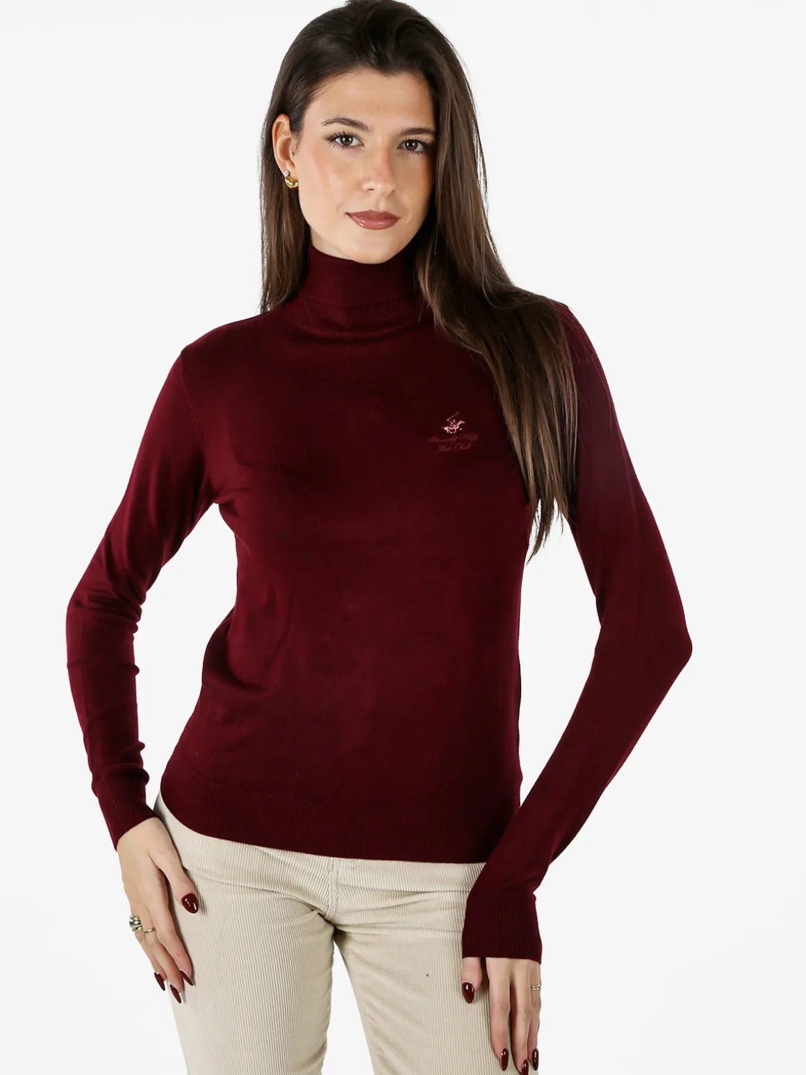 Polo Club Pullover dolcevita da donna in maglia tinta unita - bordeaux