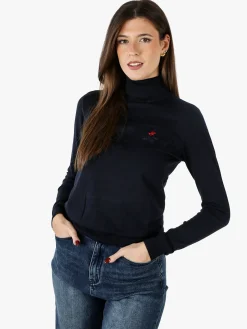 Polo Club Pullover dolcevita da donna in maglia tinta unita - blu scuro