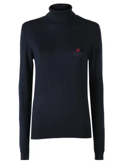 Polo Club Pullover dolcevita donna in maglia intrecciata - blu scuro