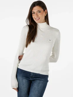 Polo Club Pullover dolcevita donna in maglia intrecciata - panna