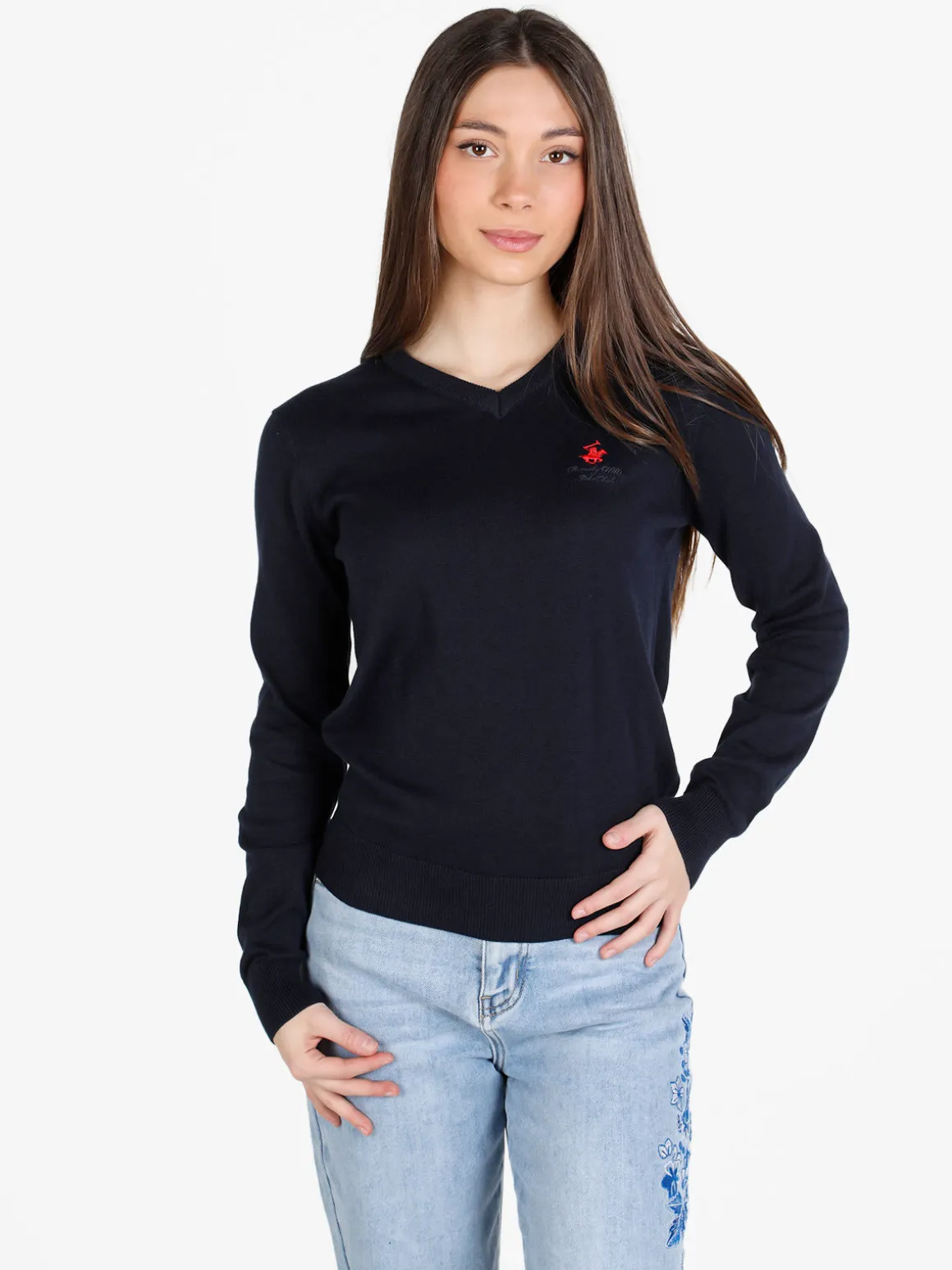 Polo Club Pullover donna in cotone scollo V