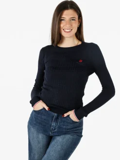 Polo Club Pullover girocollo donna in maglia intrecciata - blu scuro