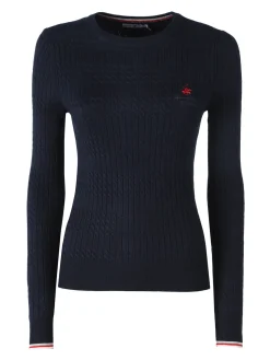 Polo Club Pullover girocollo donna in maglia intrecciata - blu scuro