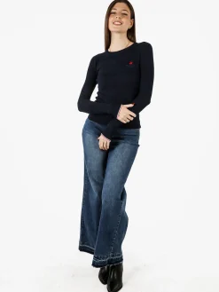 Polo Club Pullover girocollo donna in maglia intrecciata - blu scuro