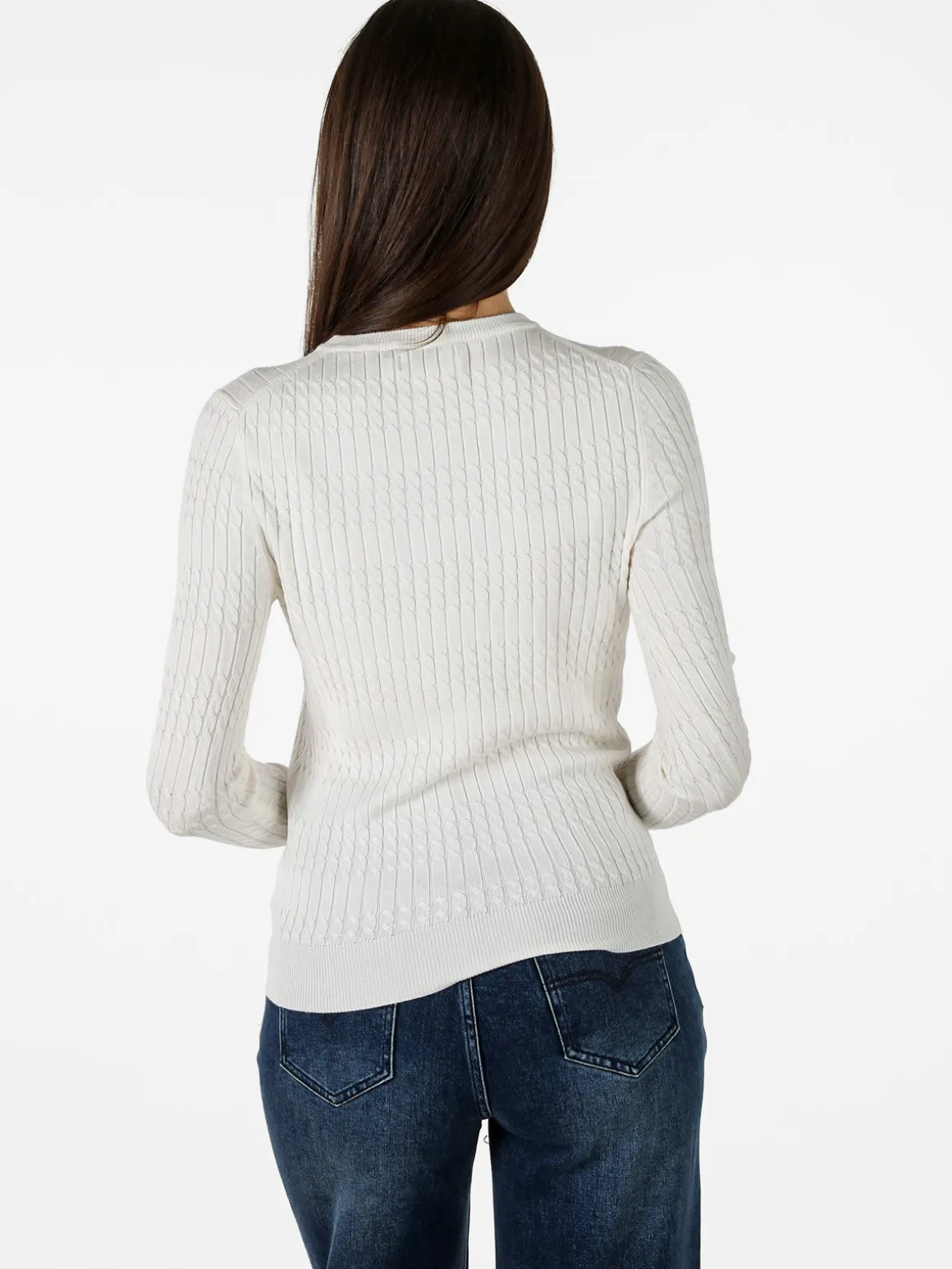 Polo Club Pullover girocollo donna in maglia intrecciata - panna