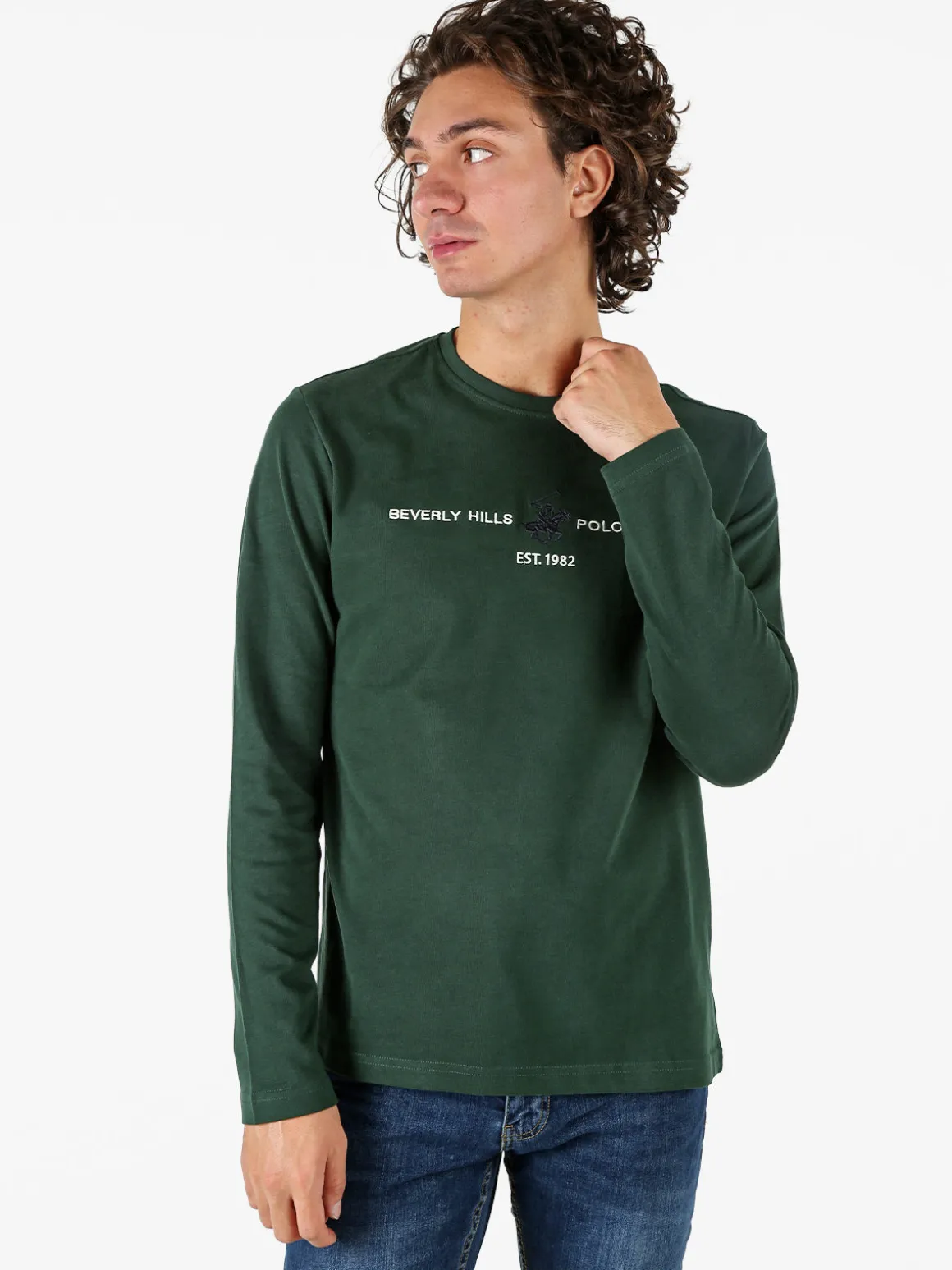 Polo Club T-shirt da uomo a maniche lunghe in caldo cotone - verde