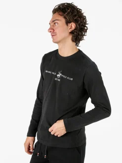 Polo Club T-shirt da uomo a maniche lunghe in caldo cotone - nero