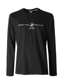 Polo Club T-shirt da uomo a maniche lunghe in caldo cotone - nero