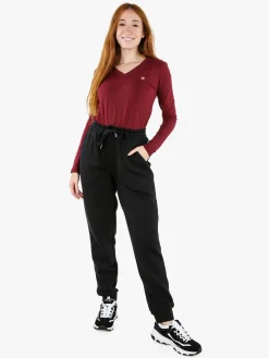 Polo Club T-shirt donna scollo a V a maniche lunghe in cotone - bordeaux