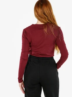 Polo Club T-shirt donna scollo a V a maniche lunghe in cotone - bordeaux