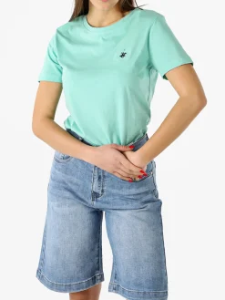 Polo Club T-shirt girocollo da donna in cotone - acqua marina
