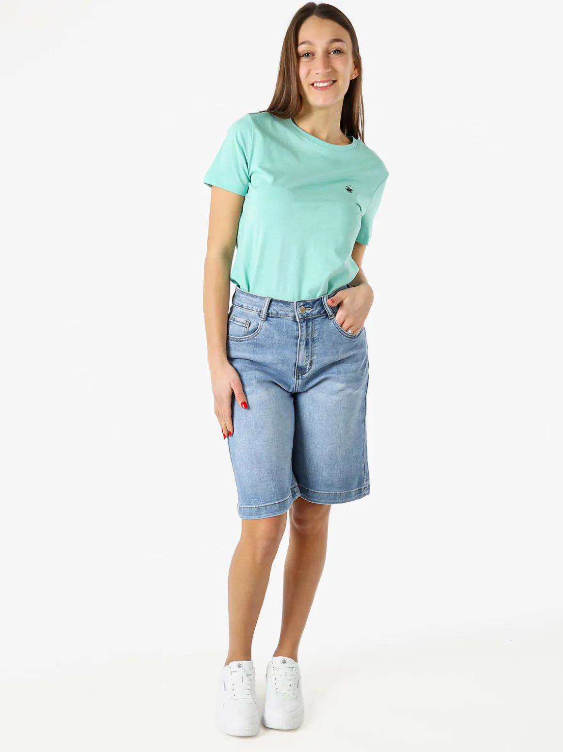 Polo Club T-shirt girocollo da donna in cotone - acqua marina