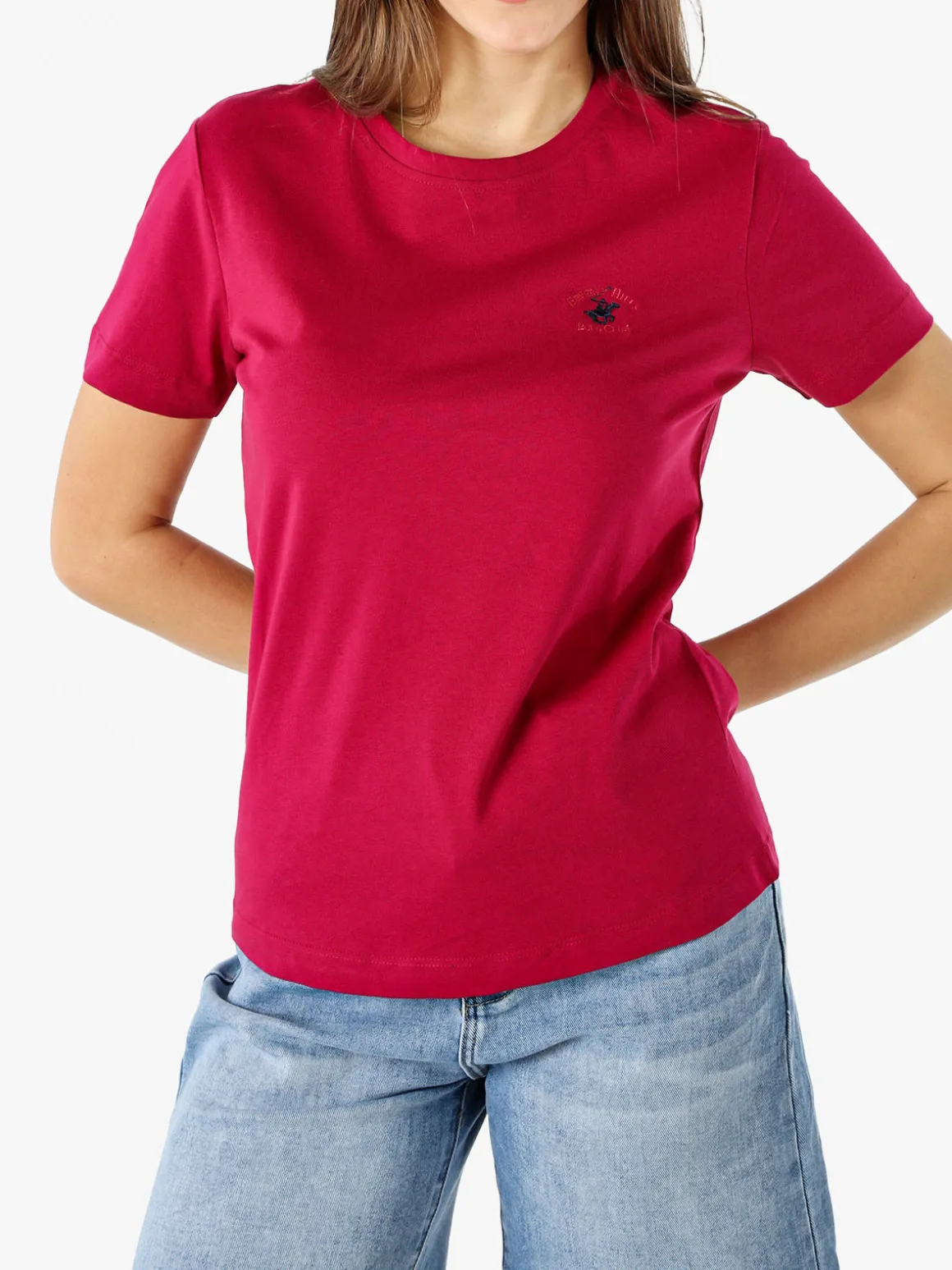 Polo Club T-shirt girocollo da donna in cotone - bordeaux