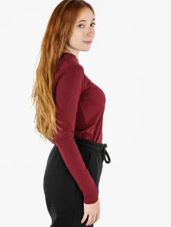 Polo Club T-shirt girocollo da donna a maniche lunghe in cotone - bordeaux