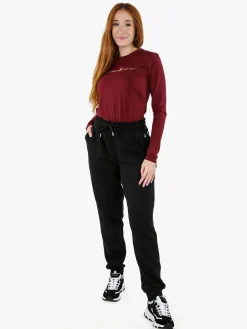 Polo Club T-shirt girocollo da donna a maniche lunghe in cotone - bordeaux