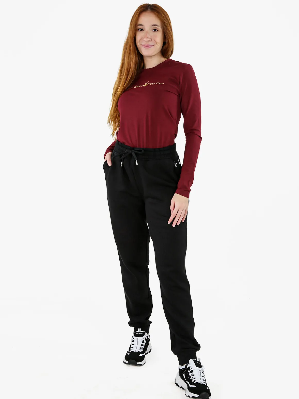 Polo Club T-shirt girocollo da donna a maniche lunghe in cotone - bordeaux