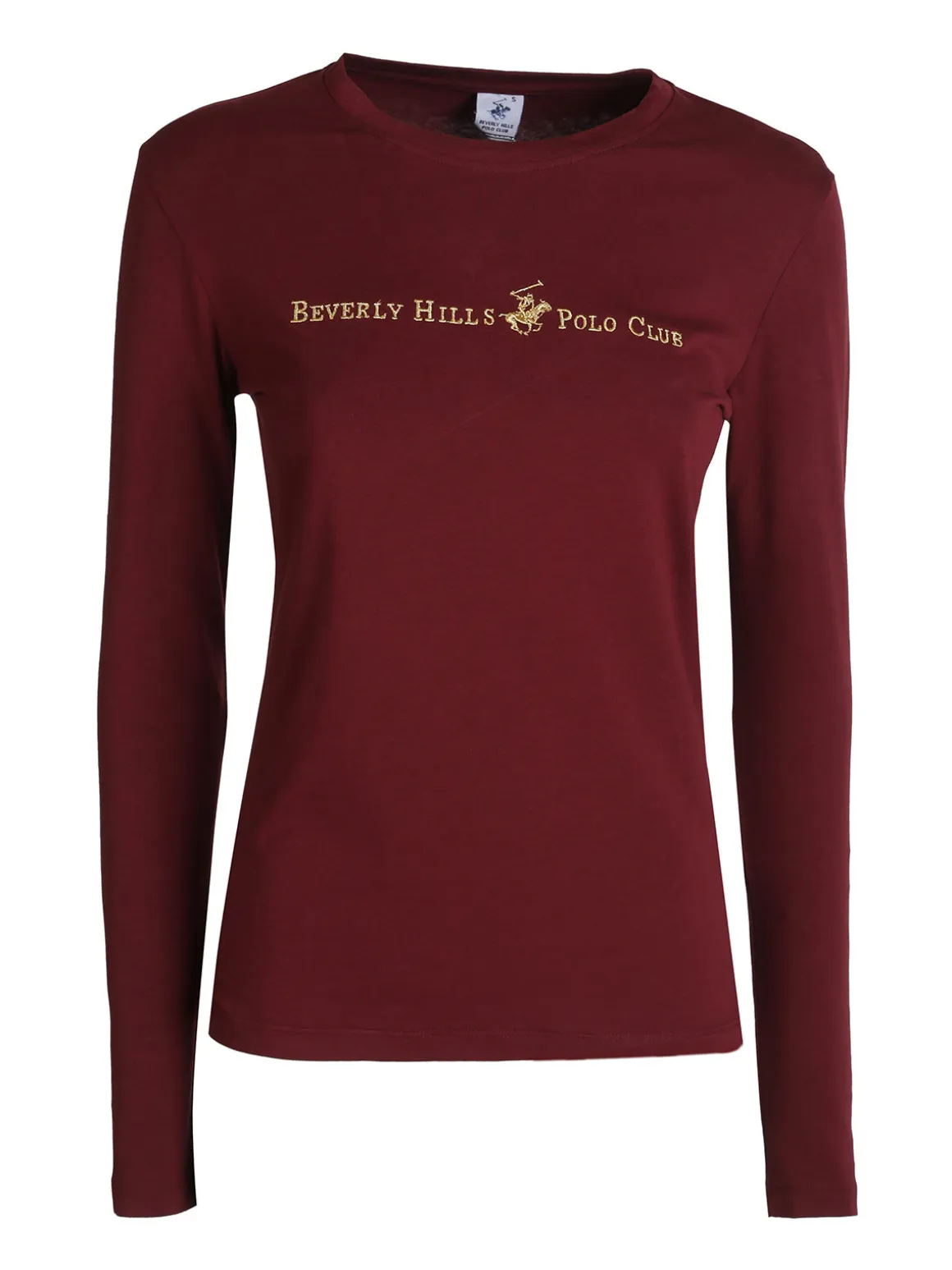 Polo Club T-shirt girocollo da donna a maniche lunghe in cotone - bordeaux