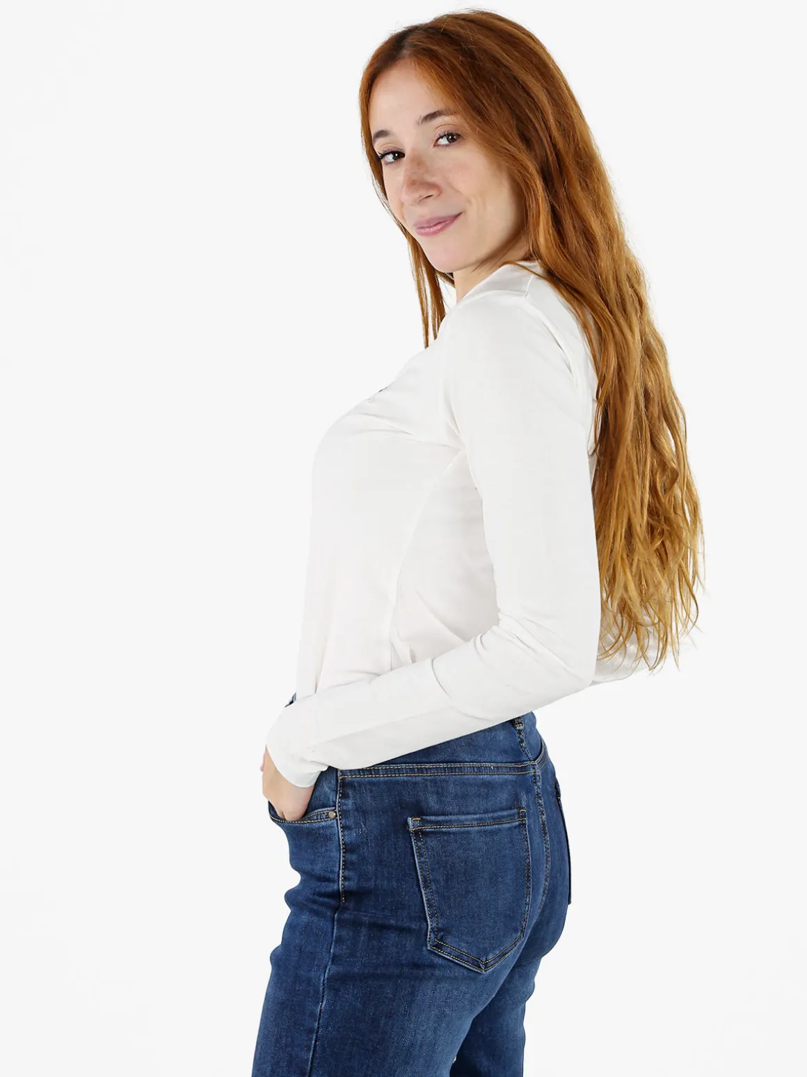 Polo Club T-shirt girocollo da donna a maniche lunghe in cotone - bianco