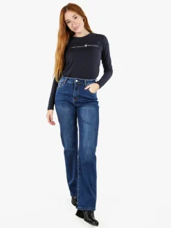 Polo Club T-shirt girocollo da donna a maniche lunghe in cotone - blu scuro