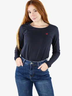 Polo Club T-shirt girocollo da donna a maniche lunghe in cotone - blu scuro