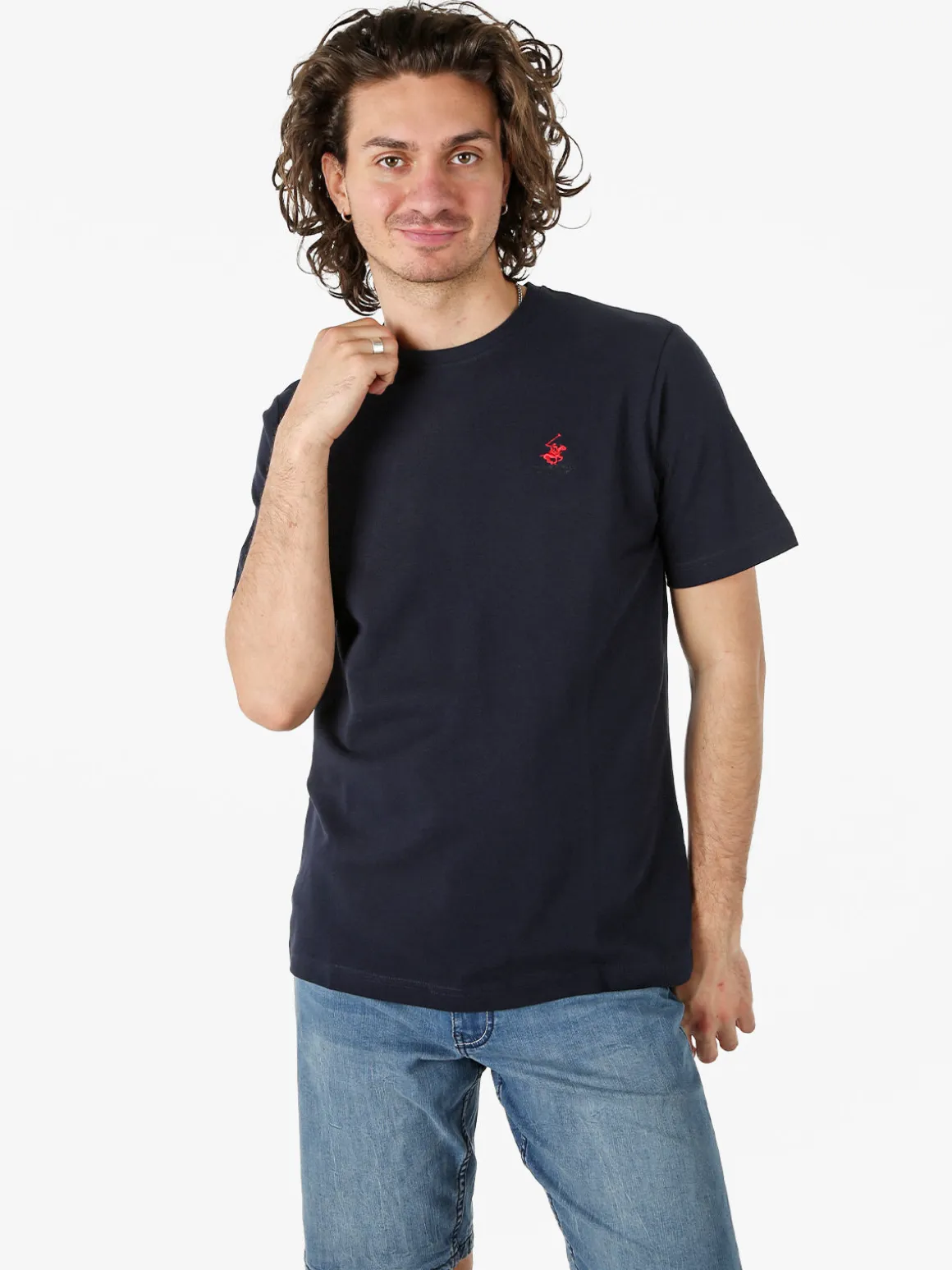 Polo Club T-shirt girocollo da uomo in cotone - blu scuro
