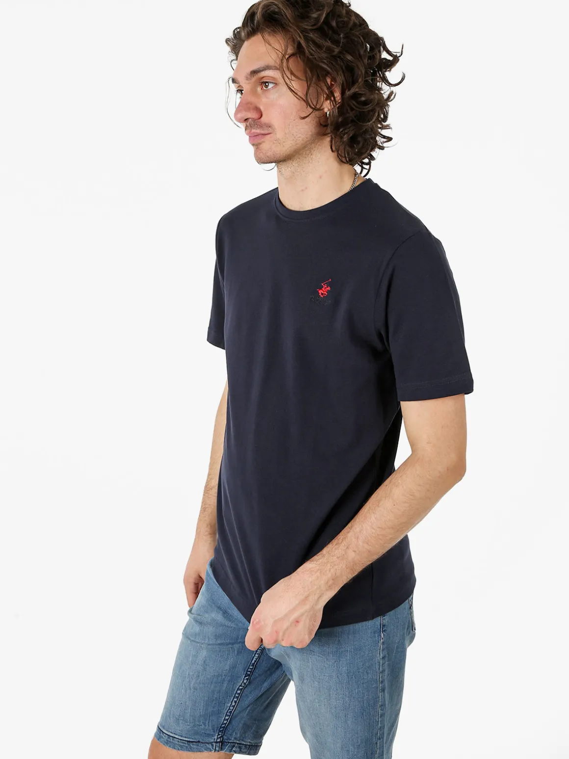 Polo Club T-shirt girocollo da uomo in cotone - blu scuro