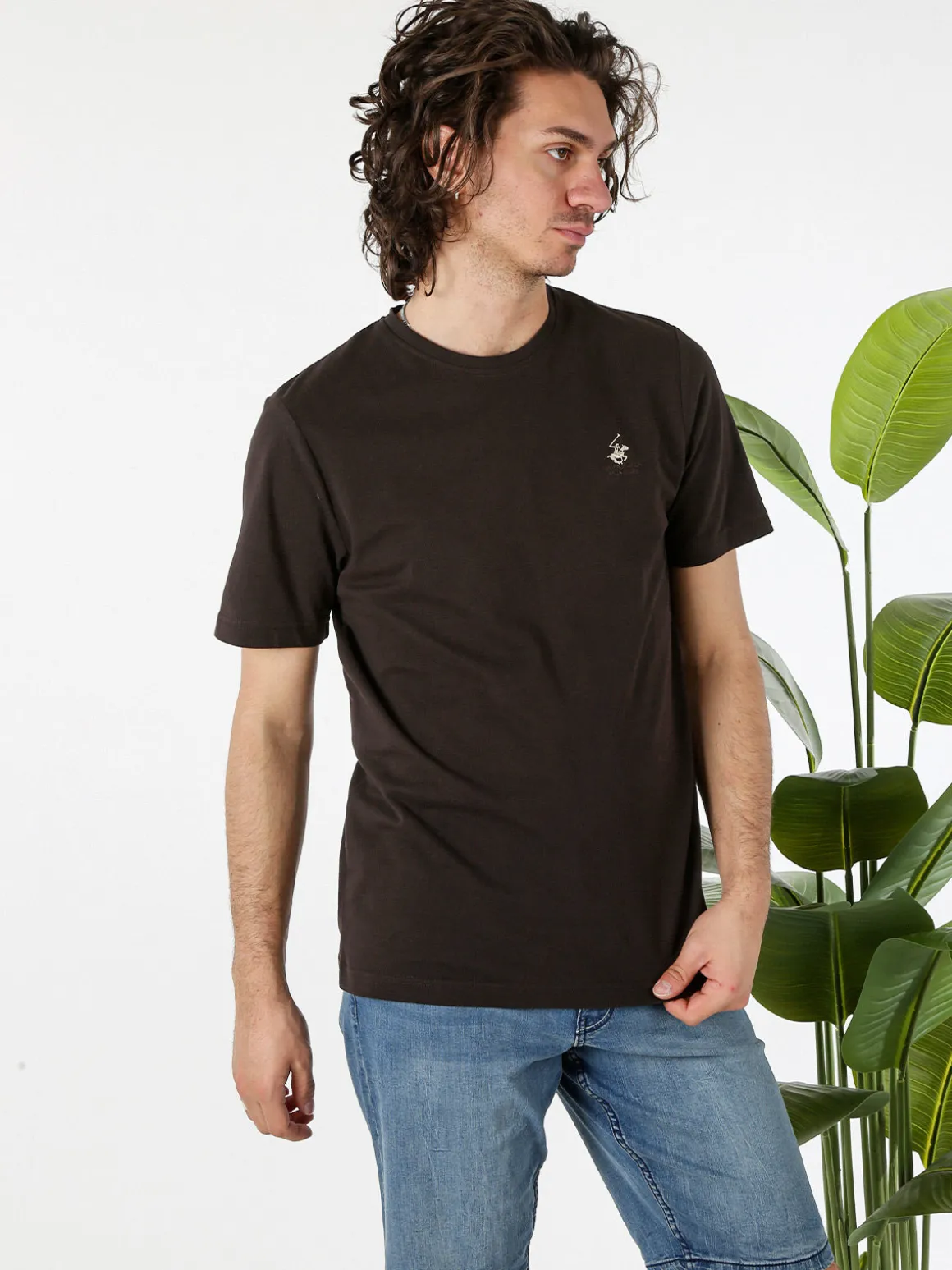Polo Club T-shirt girocollo da uomo in cotone - moro
