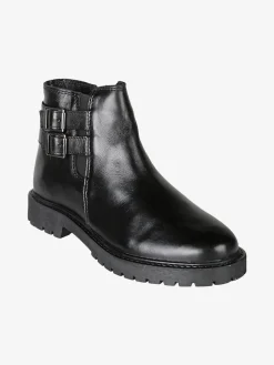 Posch Stivaletti donna in pelle con doppia fibbia e zip - nero