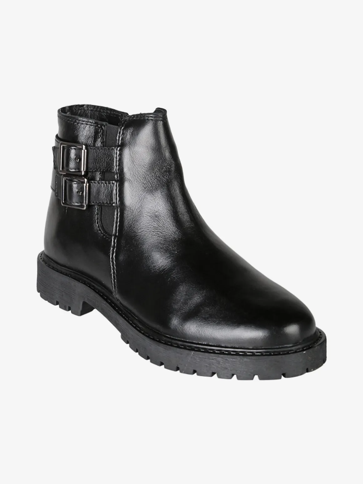 Posch Stivaletti donna in pelle con doppia fibbia e zip - nero