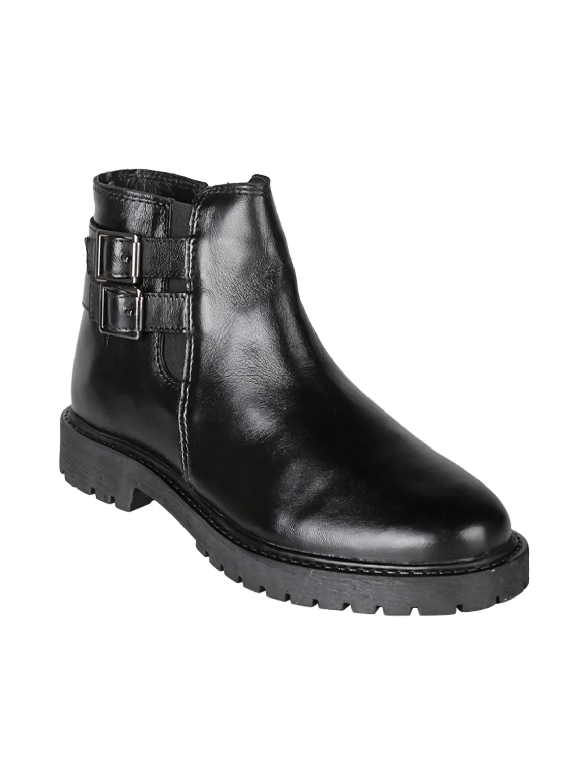 Posch Stivaletti donna in pelle con doppia fibbia e zip - nero