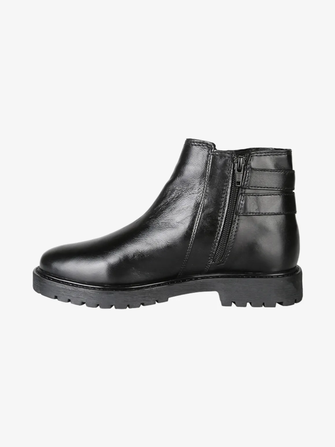 Posch Stivaletti donna in pelle con doppia fibbia e zip - nero