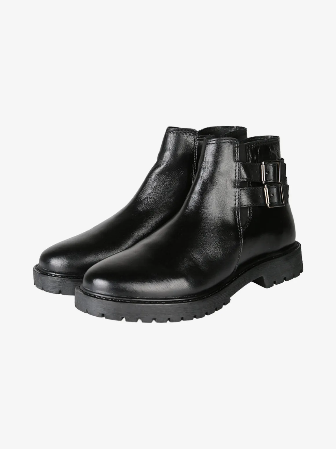 Posch Stivaletti donna in pelle con doppia fibbia e zip - nero