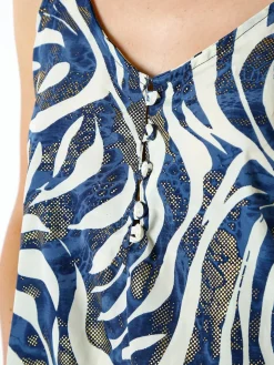 Positano Top donna cropped in viscosa con spalline strette e stampe - blu