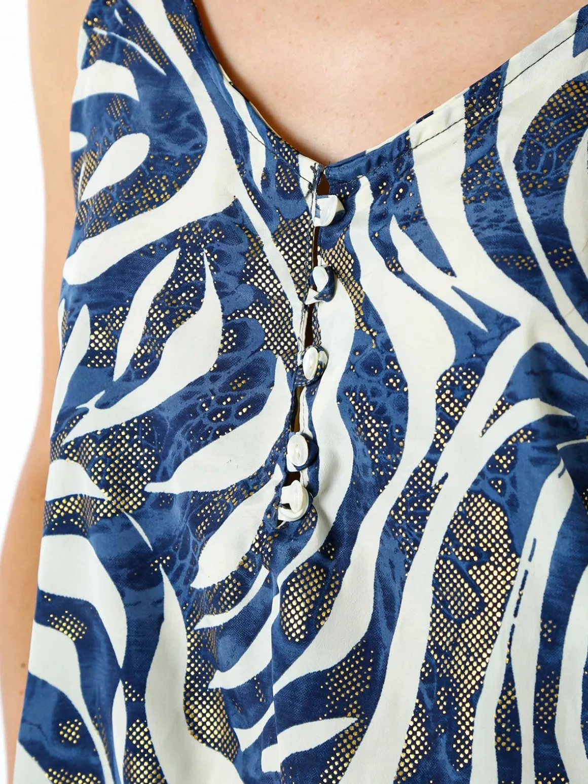 Positano Top donna cropped in viscosa con spalline strette e stampe - blu