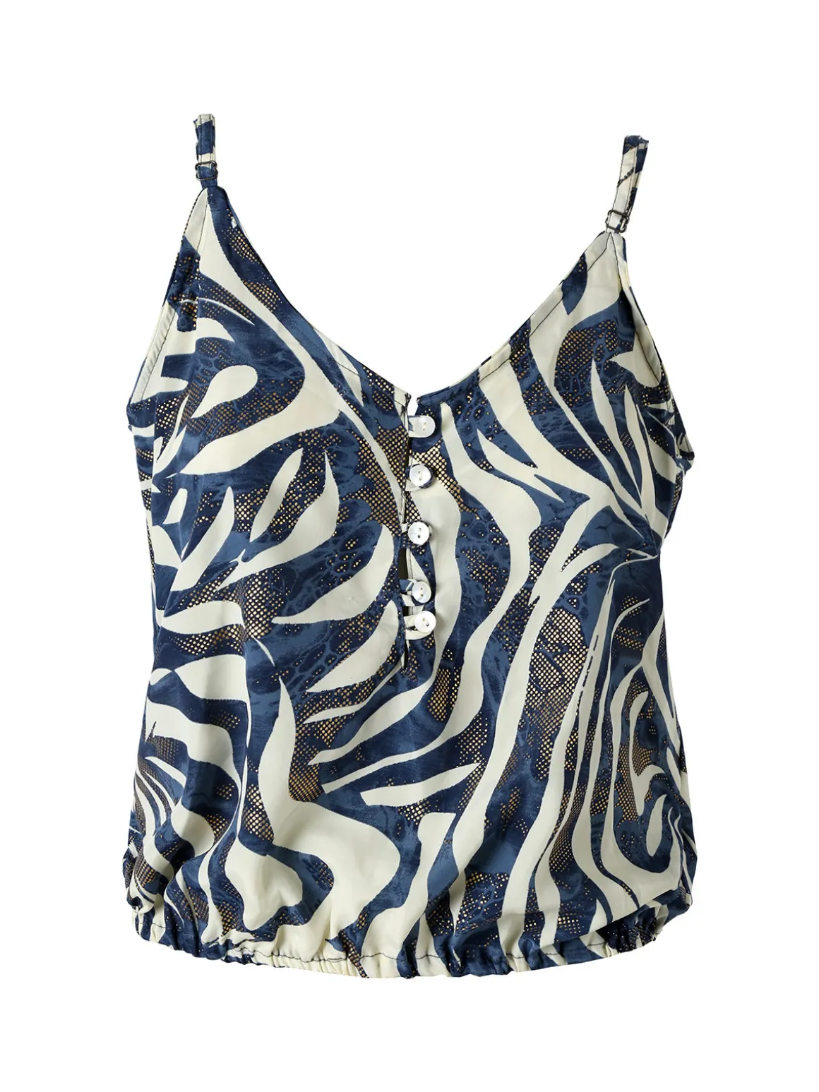 Positano Top donna cropped in viscosa con spalline strette e stampe - blu