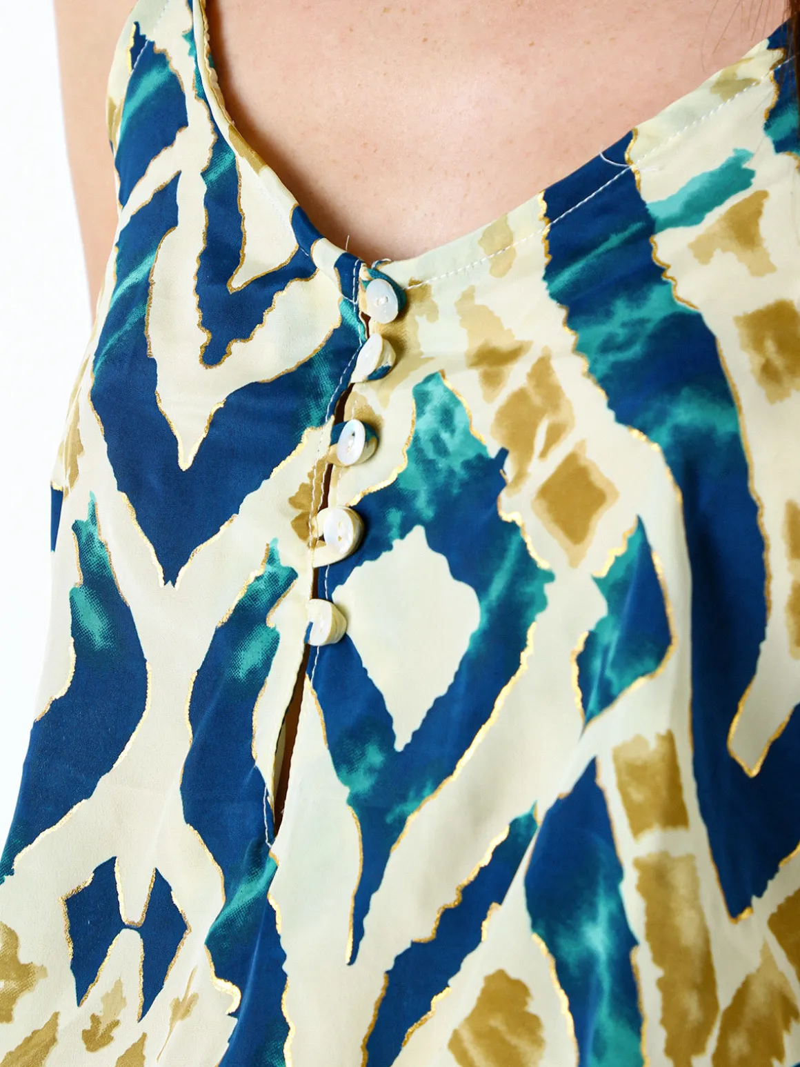 Positano Top donna cropped in viscosa con spalline strette e stampe - ottanio